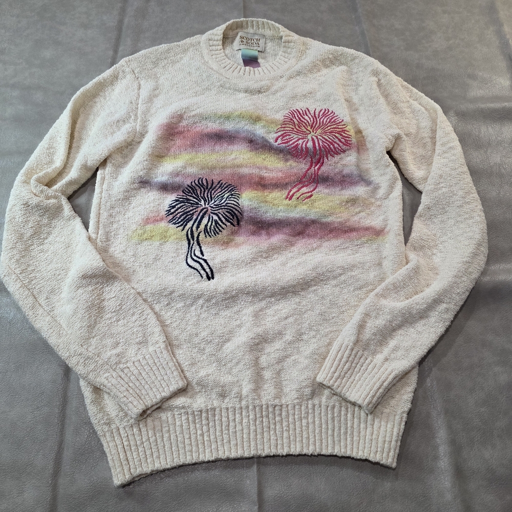 Scotch & Soda embroidered‎ artwork boucle crew neck sweater S - Picture 2 of 12